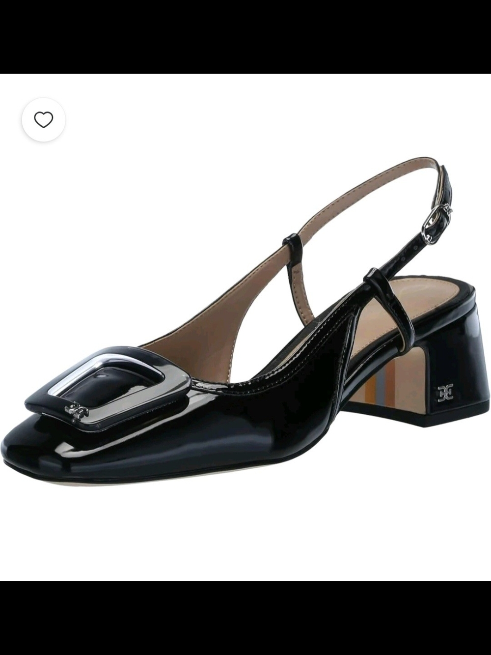 Sam Edelman Black Patent Slingback Block Heel with Buckle Accent